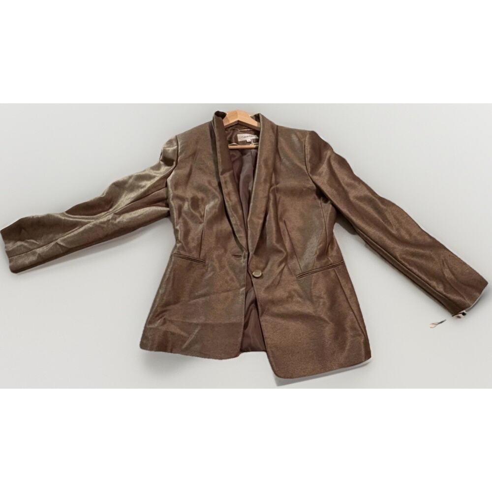 Calvin Klein Oatmeal Shawl Lapel Blazer Jacket Polyester Rayon Lined 12 NWT